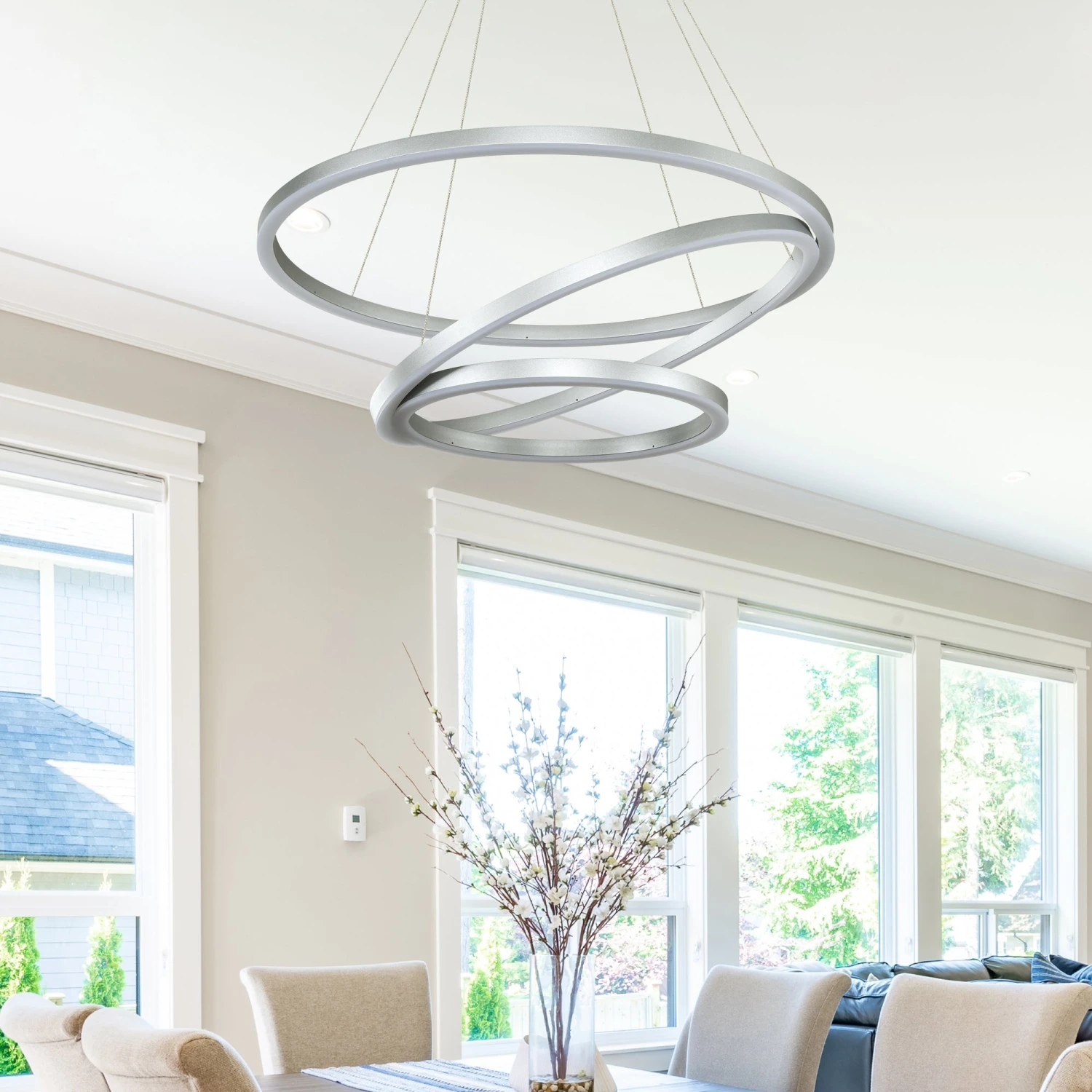 VONN LIGHTING VONN Tania Trio VMC32500AL 32" Integrated LED ETL Certified Ring Chandelier Height Adjustable Silver Pendant 8 VONN LIGHTING VONN Tania Trio VMC32500AL 32" Integrated LED ETL Certified Ring Chandelier Height Adjustable Silver Pendant - Image 6