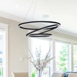 VONN LIGHTING VONN Tania Trio VMC32500BL 32" Integrated LED ETL Certified Ring Chandelier Height Adjustable Black Pendant -VONN LIGHTING VMC32500BL IMAGE 4