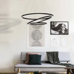 VONN LIGHTING VONN Tania Trio VMC32500BL 32" Integrated LED ETL Certified Ring Chandelier Height Adjustable Black Pendant -VONN LIGHTING VMC32500BL IMAGE 6