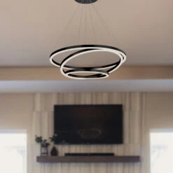 VONN LIGHTING VONN Tania Trio VMC32500BL 32" Integrated LED ETL Certified Ring Chandelier Height Adjustable Black Pendant -VONN LIGHTING VMC32500BL IMAGE 7