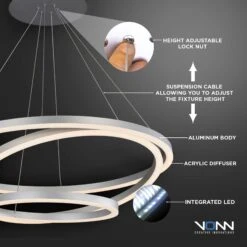 VONN LIGHTING VONN Tania Trio VMC32500BL 32" Integrated LED ETL Certified Ring Chandelier Height Adjustable Black Pendant -VONN LIGHTING VMC32500BL IMAGE INFOGRAPH