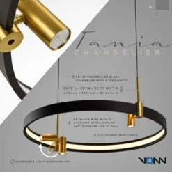 VONN LIGHTING VONN Tania VMC33223BL 23" 100-277V Integrated LED ETL Certified Pendant, Height Adjustable Ring Chandelier, Black -VONN LIGHTING VMC33223BL INFOGRAPH