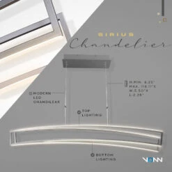 VONN LIGHTING VONN Sirius VMC33440AL 46" ETL Certified Integrated LED Pendant, Height Adjustable Chandelier In Silver -VONN LIGHTING VMC33440AL Infograph
