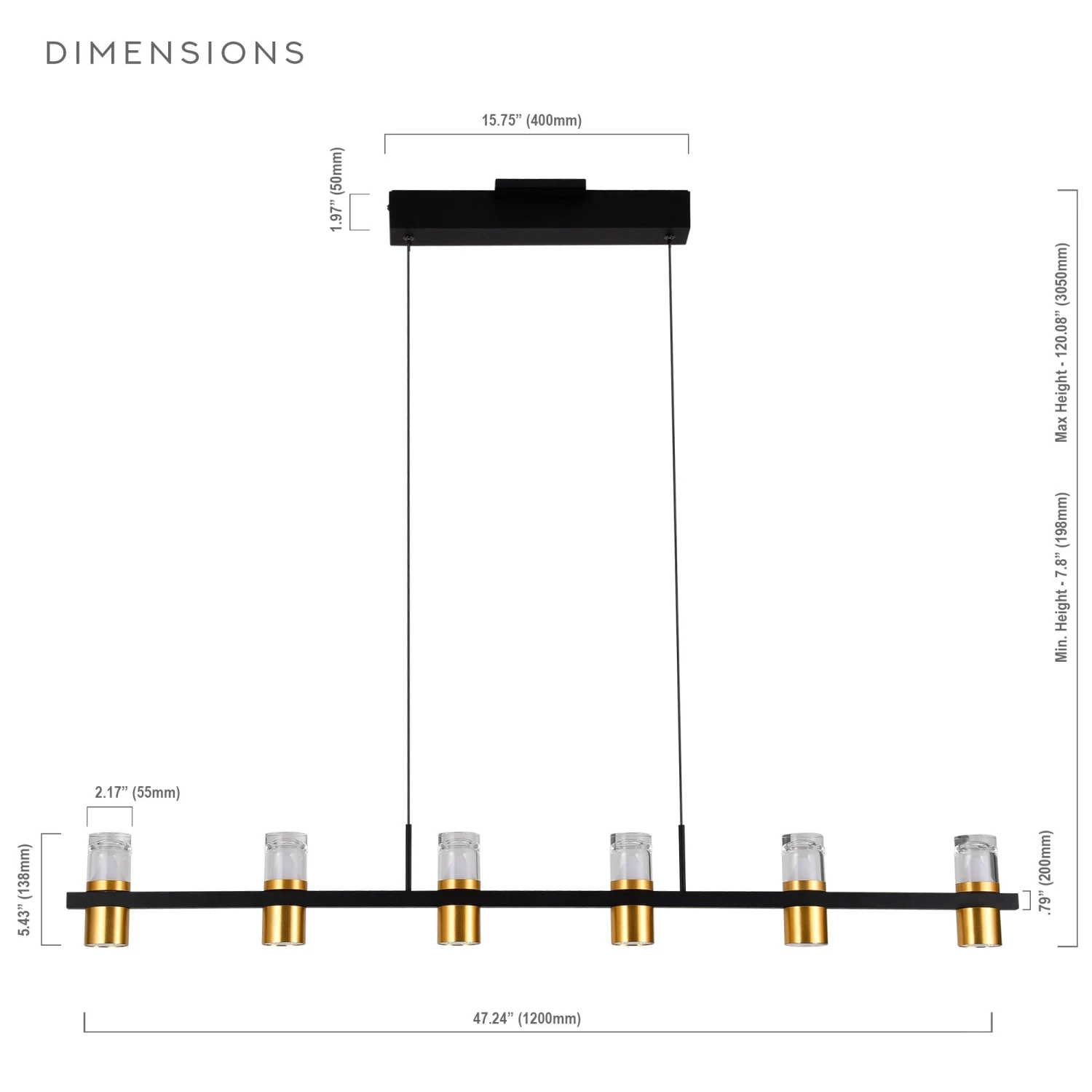 VONN LIGHTING VONN Artisan Ellegi VMC34247BL 47" Integrated LED ETL Certified Pendant, Height Adjustable Chandelier, Black 14 VONN LIGHTING VONN Artisan Ellegi VMC34247BL 47" Integrated LED ETL Certified Pendant, Height Adjustable Chandelier, Black - Image 12