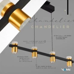 VONN LIGHTING VONN Artisan Ferro VMC34334BL 34" Integrated LED ETL Certified Pendant, Height Adjustable Chandelier, Black -VONN LIGHTING VMC34334BL INFOGRAPH