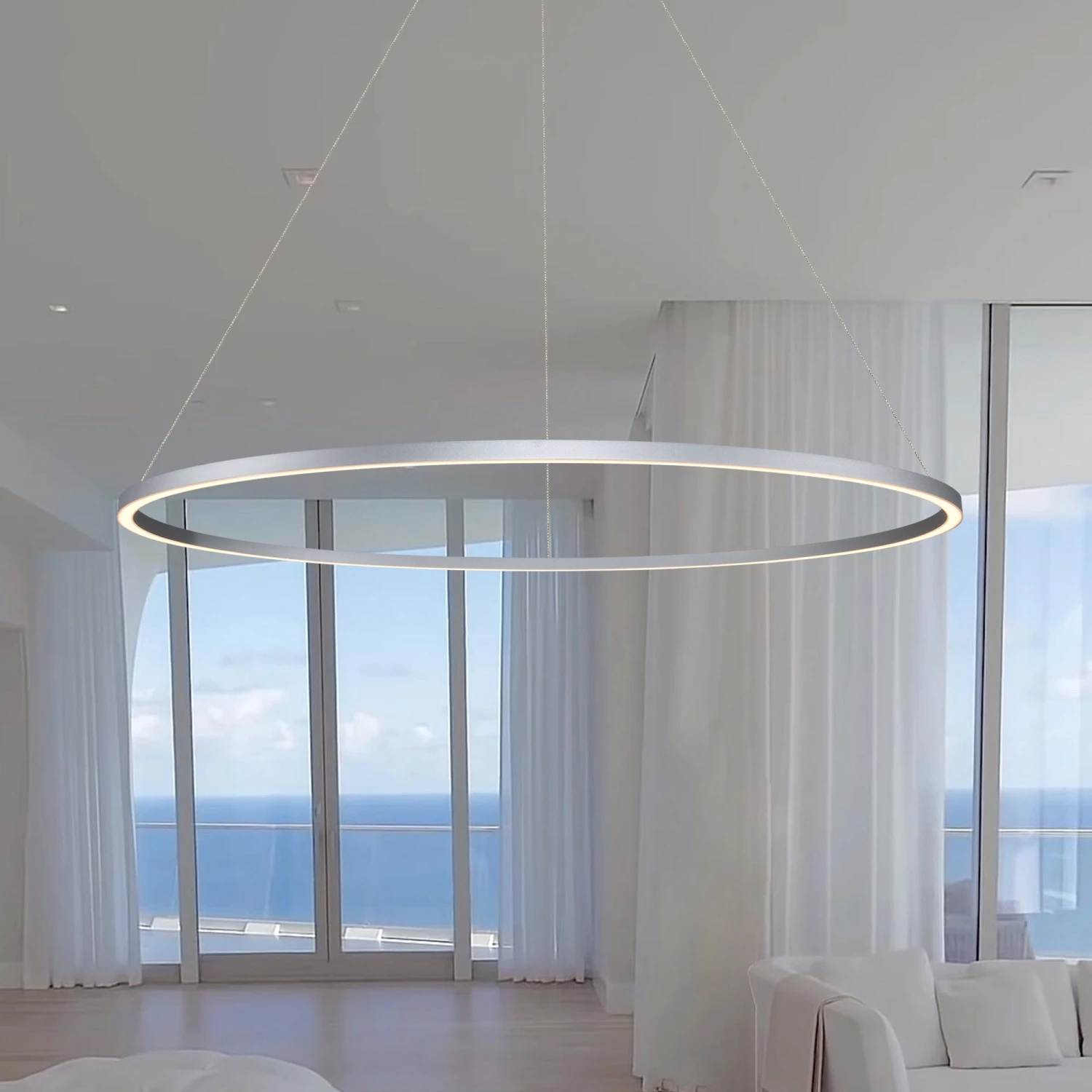 VONN LIGHTING VONN Tania VMC34912AL 51" ETL Certified Integrated LED Ring Chandelier Height Adjustable Pendant In Silver 6 VONN LIGHTING VONN Tania VMC34912AL 51" ETL Certified Integrated LED Ring Chandelier Height Adjustable Pendant In Silver - Image 4