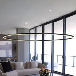 VONN LIGHTING VONN Tania VMC34972BL 72" Integrated LED ETL Certified Ring Chandelier, Height Adjustable Pendant In Black -VONN LIGHTING VMC34972BL IMAGE 3