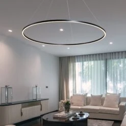 VONN LIGHTING VONN Tania VMC34972BL 72" Integrated LED ETL Certified Ring Chandelier, Height Adjustable Pendant In Black -VONN LIGHTING VMC34972BL IMAGE 5