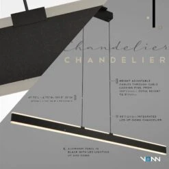VONN LIGHTING VONN Wezen VMC36904BL 48" Up-Down Integrated LED ETL Certified Pendant, Height Adjustable Chandelier, Black -VONN LIGHTING VMC36904BL INFOGRAPH