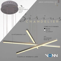 VONN LIGHTING VONN Sirius VMP25030AL 40" ETL Certified Integrated LED Pendant, Height Adjustable Chandelier In Silver -VONN LIGHTING VMP25030AL Infograph