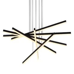 VONN LIGHTING VONN Sirius VMP25060BL 32" Integrated LED ETL Certified Pendant, Height Adjustable Chandelier In Black
