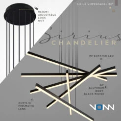 VONN LIGHTING VONN Sirius VMP25060BL 32" Integrated LED ETL Certified Pendant, Height Adjustable Chandelier In Black 25 VONN LIGHTING VONN Sirius VMP25060BL 32" Integrated LED ETL Certified Pendant, Height Adjustable Chandelier In Black -VONN LIGHTING VMP25060BL Infograph