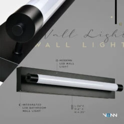 VONN LIGHTING VONN Procyon VMW11800BL 24" Integrated LED ADA Compliant ETL Certified Bathroom Wall Lighting Fixture, Black -VONN LIGHTING VMW11800BL Infograph