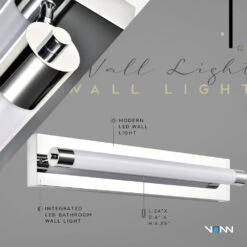 VONN LIGHTING VONN Procyon VMW11800CH 24" Integrated LED ADA Compliant ETL Certified Bathroom Wall Lighting Fixture, Chrome -VONN LIGHTING VMW11800CH Infograph