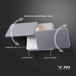 VONN LIGHTING VONN Eclipse VMW17200AL 12" Rotative Up-Down ETL Certified Integrated LED Wall Sconce Light In Silver 9 VONN LIGHTING VONN Eclipse VMW17200AL 12" Rotative Up-Down ETL Certified Integrated LED Wall Sconce Light In Silver -VONN LIGHTING VMW17200AL IMAGE 3