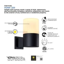 VONN LIGHTING VONN 10" Modern VOW1754BL 5-Watt ETL Certified Integrated LED Outdoor Wall Sconce In Matte Black 12 VONN LIGHTING VONN 10" Modern VOW1754BL 5-Watt ETL Certified Integrated LED Outdoor Wall Sconce In Matte Black -VONN LIGHTING VOW1754BL IMAGE PRODUCT INFO