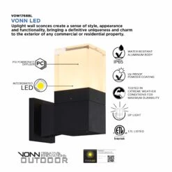 VONN LIGHTING VONN 9" Modern VOW1768BL 5-Watt ETL Certified Integrated LED Outdoor Wall Sconce In Matte Black 12 VONN LIGHTING VONN 9" Modern VOW1768BL 5-Watt ETL Certified Integrated LED Outdoor Wall Sconce In Matte Black -VONN LIGHTING VOW1768BL IMAGE PRODUCT INFO